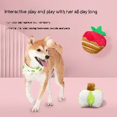Plush fruit-themed dog toy in a selected fruit variant