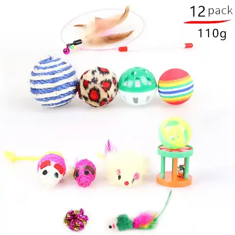 Plush and Feather Cat Wand Toy Set