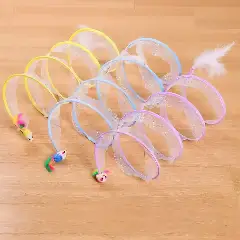 S-type pet cat tunnel toy with elastic net and feather